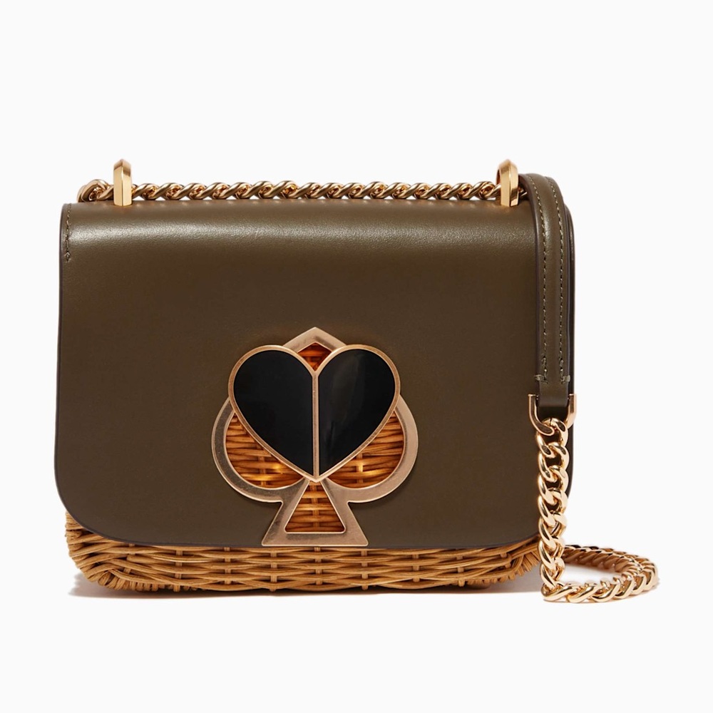 NWOT Kate Spade Olive Nicola Wicker Twistlock Convertible Purse